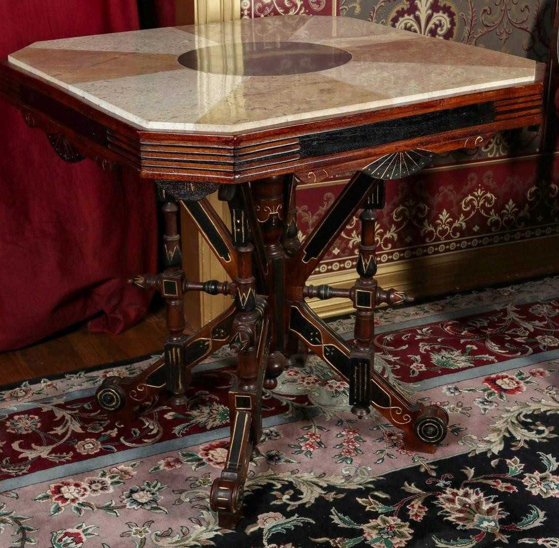 EXCEPTIONAL INLAID MARBLE AMERICAN RENAISSANCE TABLE (1 of 5)