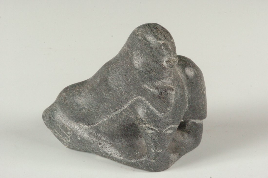 AN ESKIMO SOAPSTONE CARVING: Artist Mark Anogak, titled' Spirit', measures 4.5 x 4.25 inches
