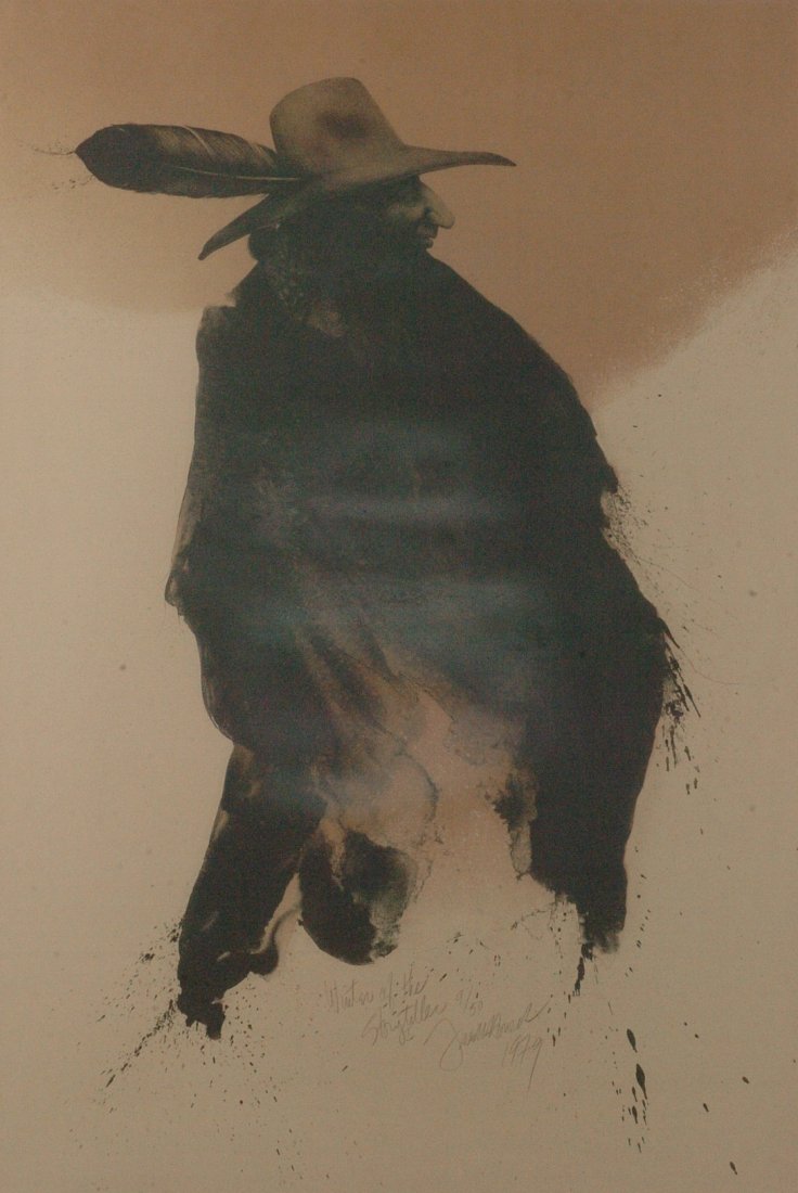 FRANK HOWELL (1937 - 1997) SIGNED NUMBERED LITHOGRAPH: Titled 'Winter of the Storyteller' and numbered 9 from an edition of only 50 prints. Measures 56 x 40 inches overall