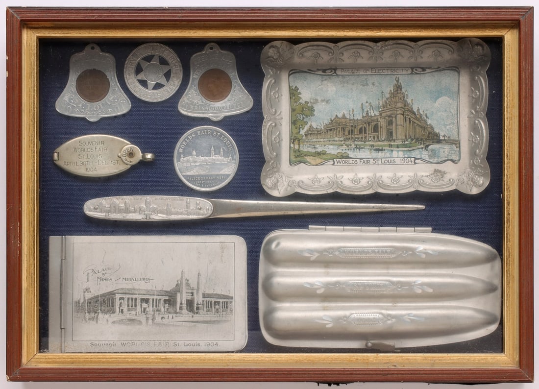 A SHADOWBOX COLLECTION OF 1904 WORLD'S FAIR SOUVENIRS (1 of 6)