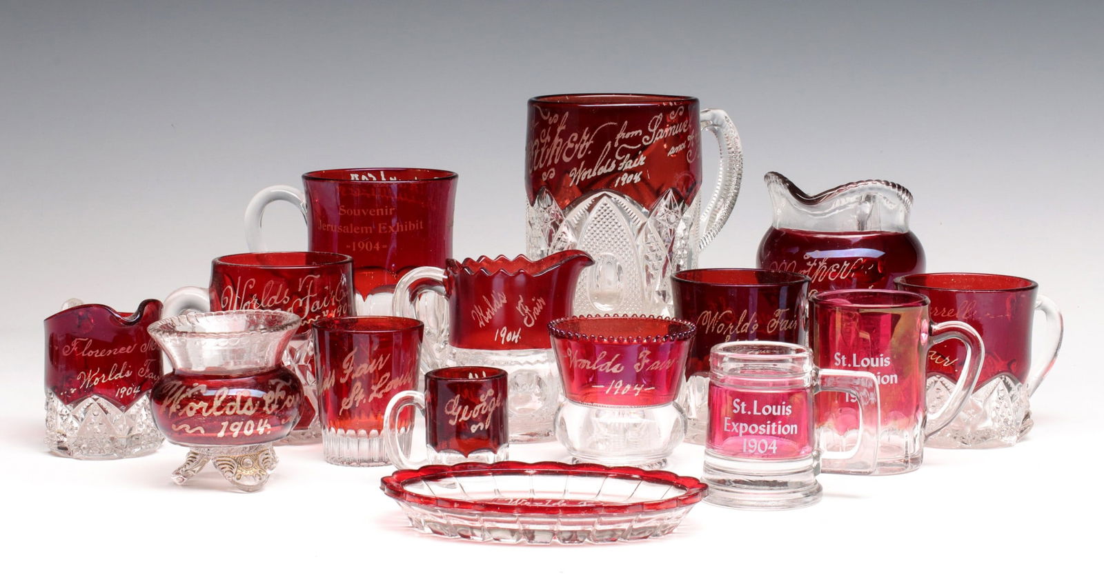 FIFTEEN PIECES 1904 WORLD'S FAIR RUBY FLASH (1 of 15)