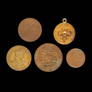 LOUISIANA PURCHASE COINS AND TOKENS: 1. Pendant with Napoleon and Jefferson profiles one side and fleur di lis eagle with enamel jewels the other. 2. Souvenir Coin of Admission with unique numeral stamp of 564. 3. Missouri Commission tok