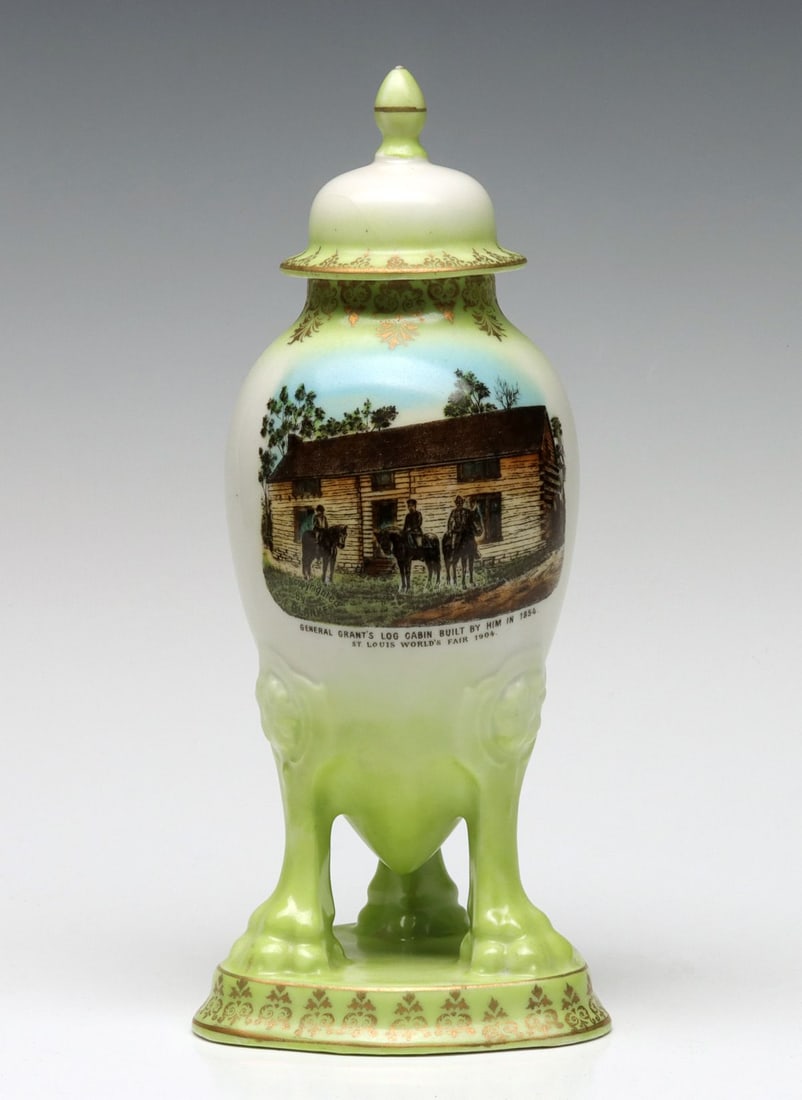 A 1904 WORLD'S FAIR LIDDED VASE GENERAL GRANTS CABIN (1 of 12)