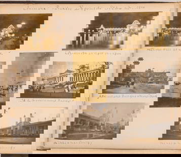 PHOTO ALBUM DATED 1902-1907 INCLUDING WORLD'S FAIR: The photo album containing hundreds of original, presumably unique, emulsion photos titled by hand written captions dated 1902 to 1907. Includes four photos of the construction of the World's Fair bui