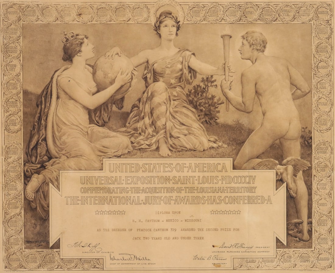 A 1904 ST. LOUIS WORLD'S FAIR FRAMED AWARD CERTIFICATE (1 of 9)
