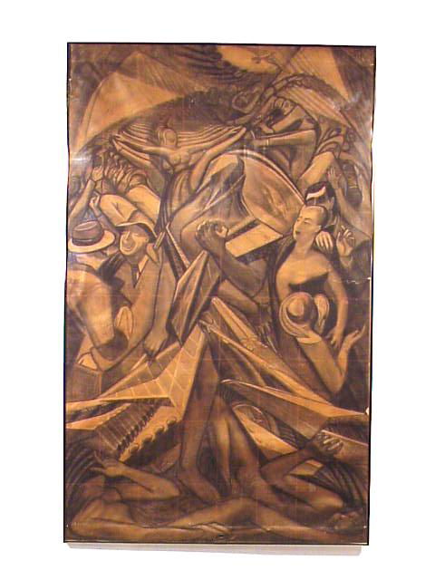 ROBERT MACDONALD GRAHAM, JR. (1919-2000): Original charcoal on paper cartoon for the 1948 project "Elements of the Cocoon". Executed at the Hoger Insituut Voor Schone Kunsten, Antwerp Belgium. 56"X32"