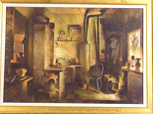 ROBERT MACDONALD GRAHAM, JR. (1919-2000): Acrylic-vinyl copolymer on Masonite, "Gerra's Kitchen", 15.5"X22". This being the first of two versions.