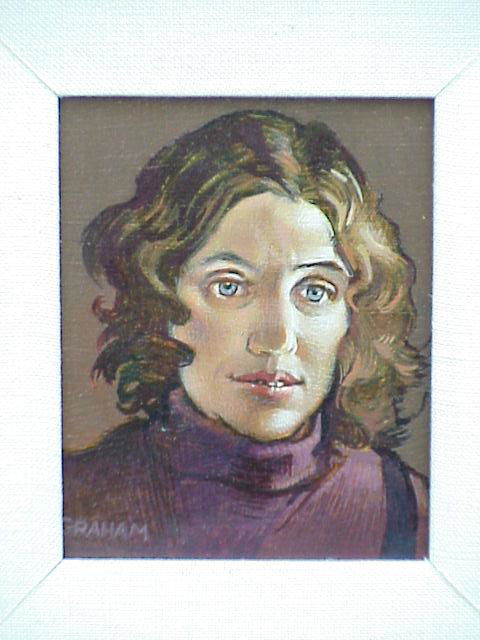 ROBERT MACDONALD GRAHAM, JR. (1919-2000): Acrylic on panel, From the "Scot Faces" Series, Lady in Purple Turtleneck