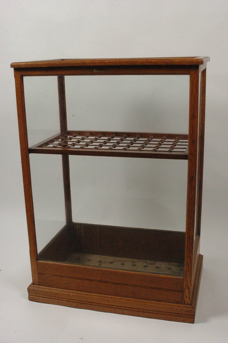 ANTIQUE OAK WALKING STICK AND CANE DISPLAY CASE