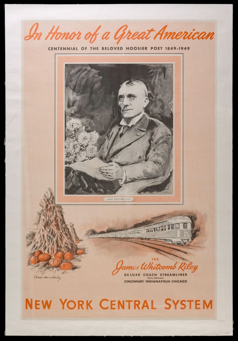 N.Y.C. 1949 ADVERTISING POSTER, JAMES WHITCOMB RILEY (1 of 6)