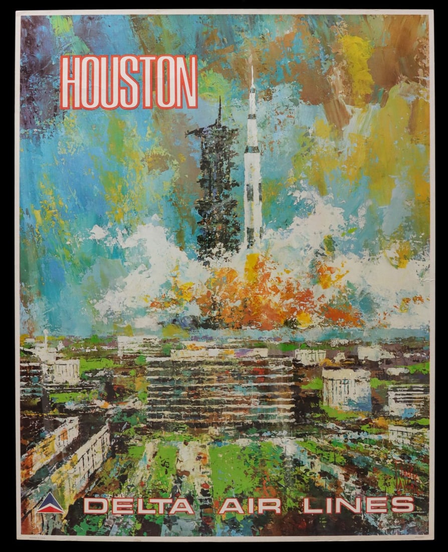DELTA AIR LINES TO HOUSTON VINTAGE TRAVEL POSTER (1 of 6)