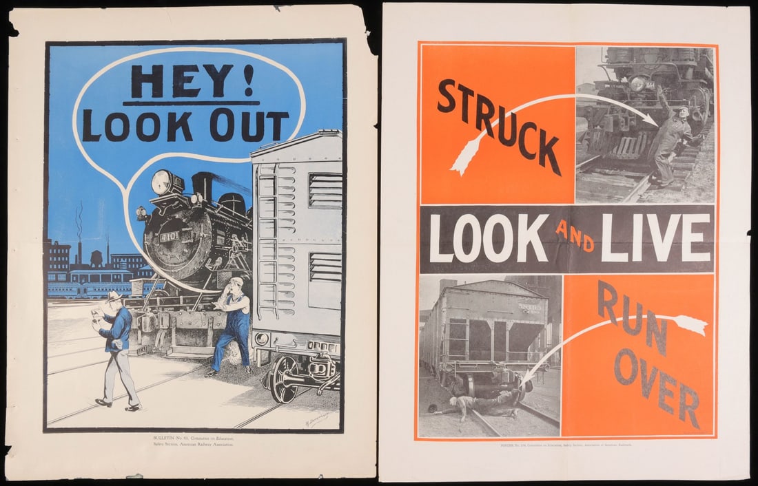 TWO RAILROAD SAFETY POSTERS FOR A.R.A. AND A.A.R. (1 of 9)
