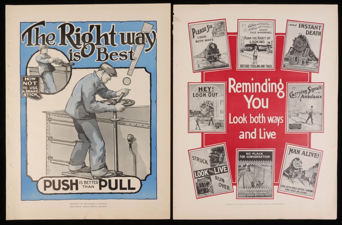 TWO RAILROAD SAFETY POSTERS FOR A.R.A. AND A.A.R. (1 of 8)