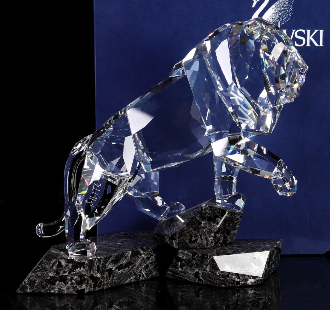 A SWAROVSKI CRYSTAL ARTIST-SIGNED LION FIGURE (1 of 10)