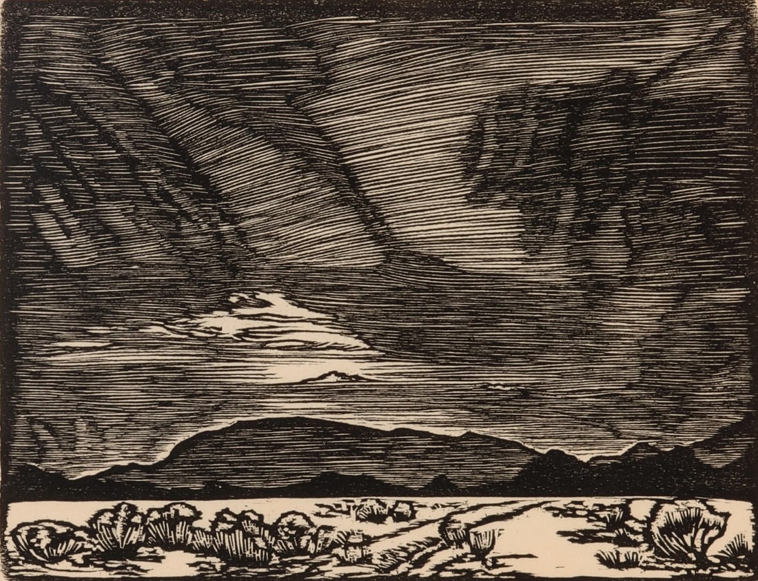 ATTRIBUTED HOWARD COOK (1901-1980) WOODBLOCK PRINT (1 of 9)