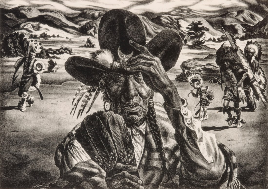CHARLES BANKS WILSON (1918-2013) PENCIL SIGNED LITHO: Charles Banks Wilson (1918-2013) Comanche Portrait 1942 The lithograph published by Associated American Artists in an edition of 250 prints is signed by the artist in pencil below the image lower righ