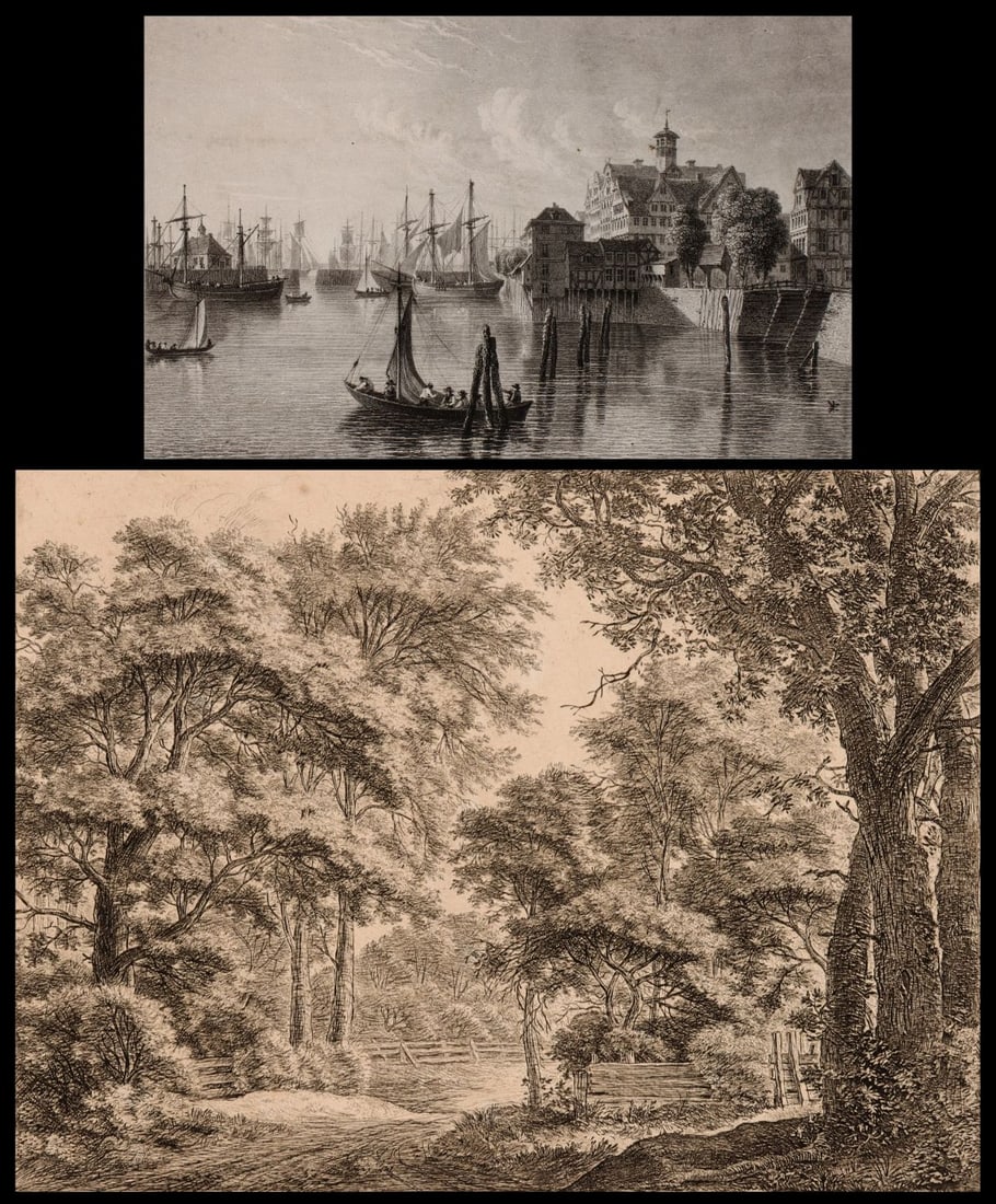 ANTHONIE WATERLOO (1609-1690) OLD MASTER ETCHING: 1. Anthonie Waterloo (1609-1690) Old Master etching titled The Trimmed Groves (17th Century) - Image measures 8.5 x 11.25, sheet is 9.5 x 12, and frame is 16.75 x 19.5 inches. Good condition, noting s