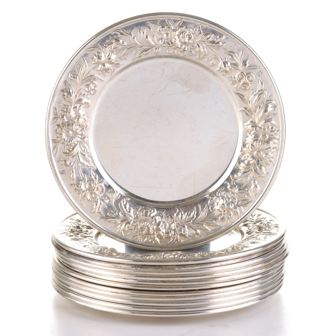 TWELVE KIRK AND SON STERLING BREAD AND BUTTER PLATES (1 of 15)