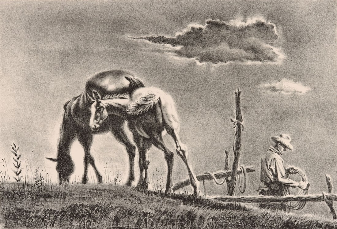 GEORGES SCHREIBER (1904-1977) PENCIL SIGNED LITHOGRAPH: Georges L. Schreiber (1904-1977) Mare and Colt 1952 The lithograph published by Associated American Artists in an edition of 250 prints is signed by the artist in pencil below the image lower right. I