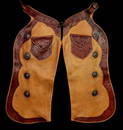 HANDSOME RHODES TWO-COLOR TOOLED LEATHER CHAPS W/SILVER