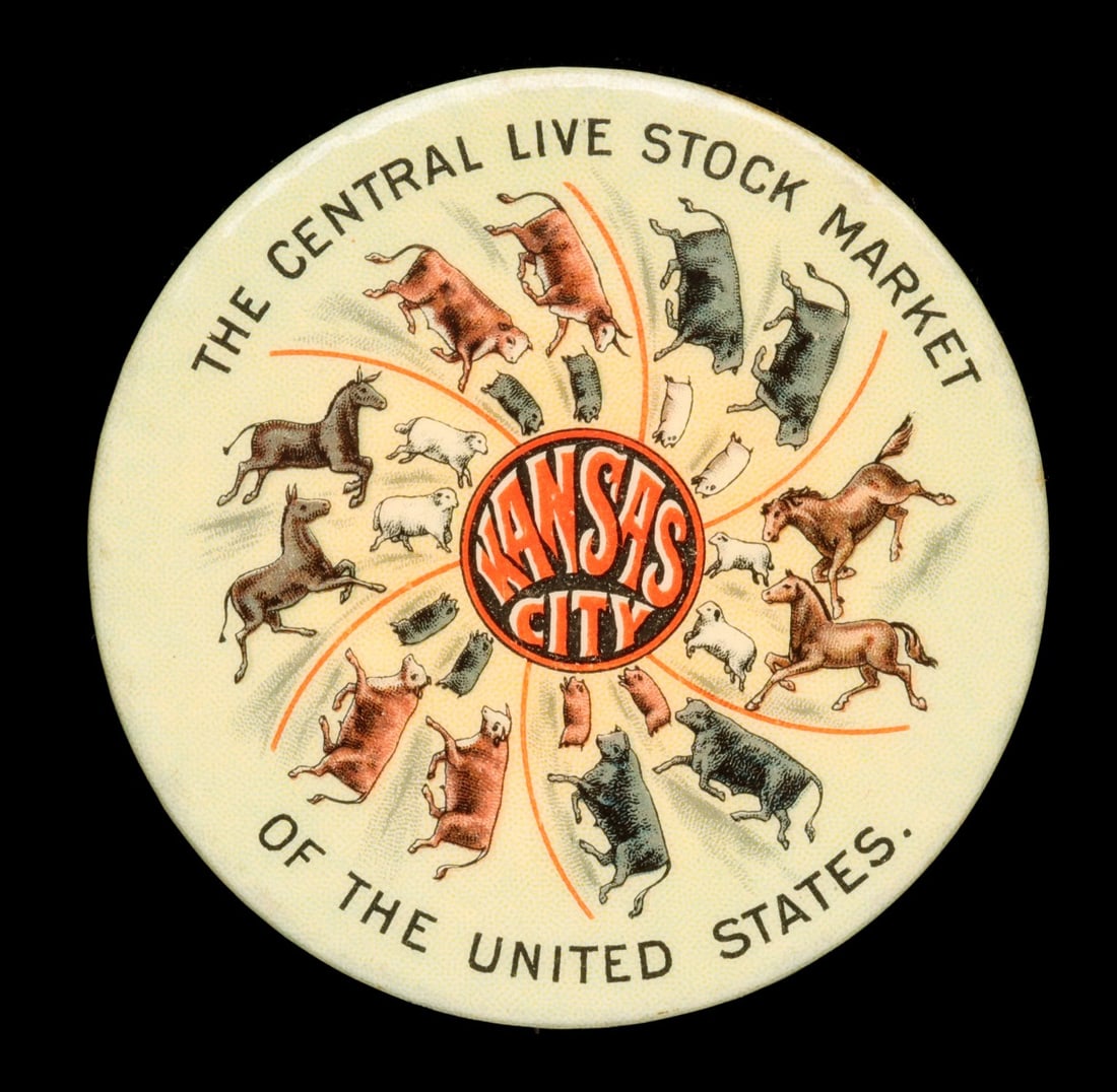 A CIRCA 1900 CELLULOID BUTTON FOR KC LIVE STOCK MARKET (1 of 6)
