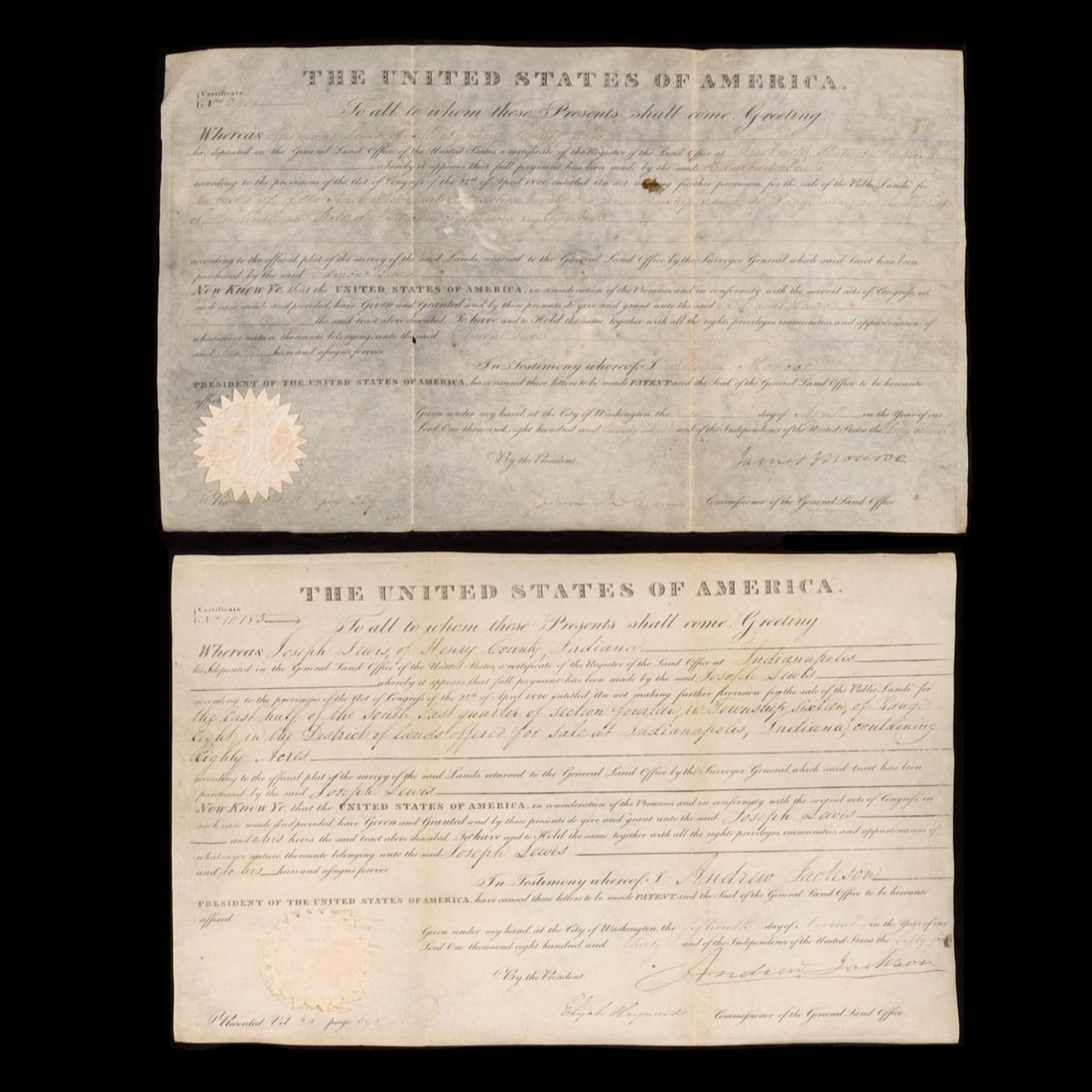 ANDREW JACKSON AND JAMES MONROE SIGNED LAND GRANTS (1 of 18)