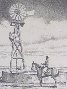 Pencil signed lithograph by Peter Hurd (: titled "Days Work" in frame acid free mount with sight size of 11.75"X8.5".