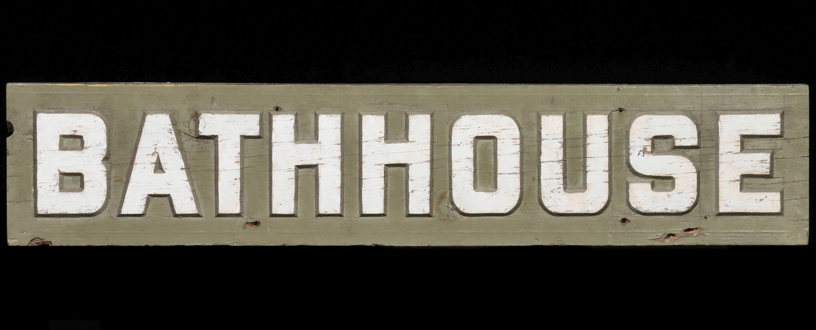 A CARVED AND PAINTED WOOD SIGN FOR 'BATH HOUSE' (1 of 10)