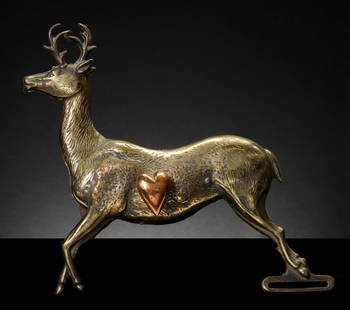 RARE C.W. PARKER BRASS-PLATED SHOOTING GALLERY TARGET: This rare variation of a scarcely seen animated iron target by C.W. Parker is important for its condition (the only other versions found on the market had damage) and its rare variation of brass and c