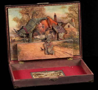 A CARNIVAL GAME MODEL OR SALESMAN'S SAMPLE CIRCA 1915: This miniature model represents an attraction from Kansas City's Fairmount Park called AND HER NAME WAS MAUD. The life-sized 'One Ball' game was manufactured and operated by showman H.H. Ragan in Kan