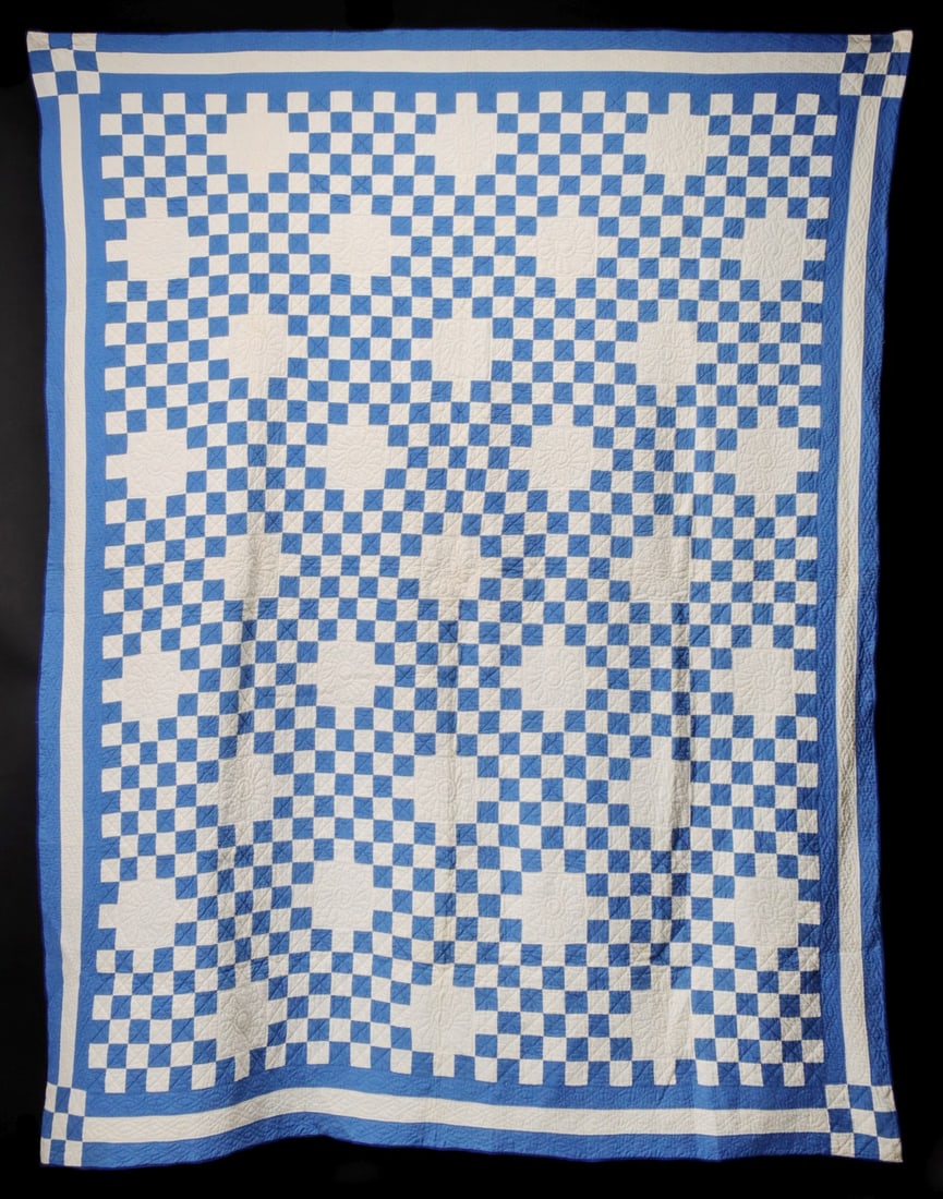 A BLUE AND WHITE TRIPLE IRISH CHAIN QUILT (1 of 14)