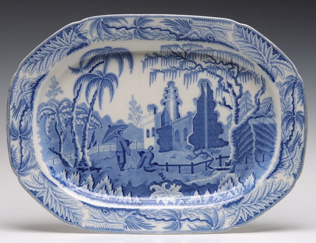 LARGE DAVENPORT CHINOISERIE RUINS TRANSFER WARE PLATTER (1 of 13)