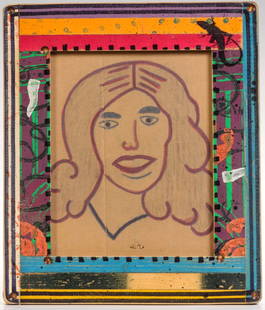 EARLY 21ST CENTURY FOLK ART FRAME AND WORK ON CARDSTOCK: Anonymous artist. Measures 13.75 x 11.75 inches. Without proof of exemption, be aware that internet sales tax applies to all Internet transactions and local sales tax may apply to local pick-up transa