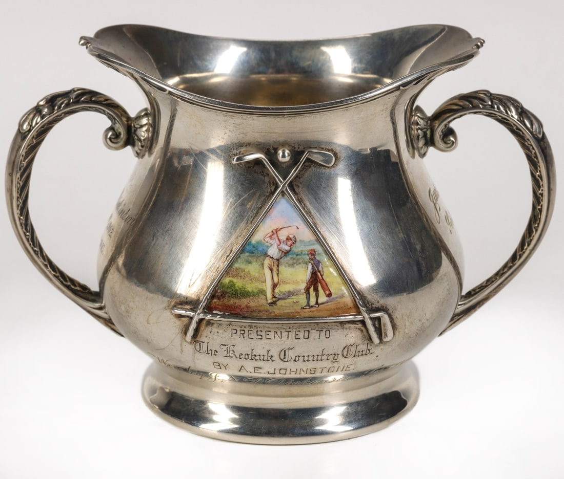 A GORHAM STERLING SILVER GOLF TROPHY WITH ENAMEL C 1900 (1 of 6)