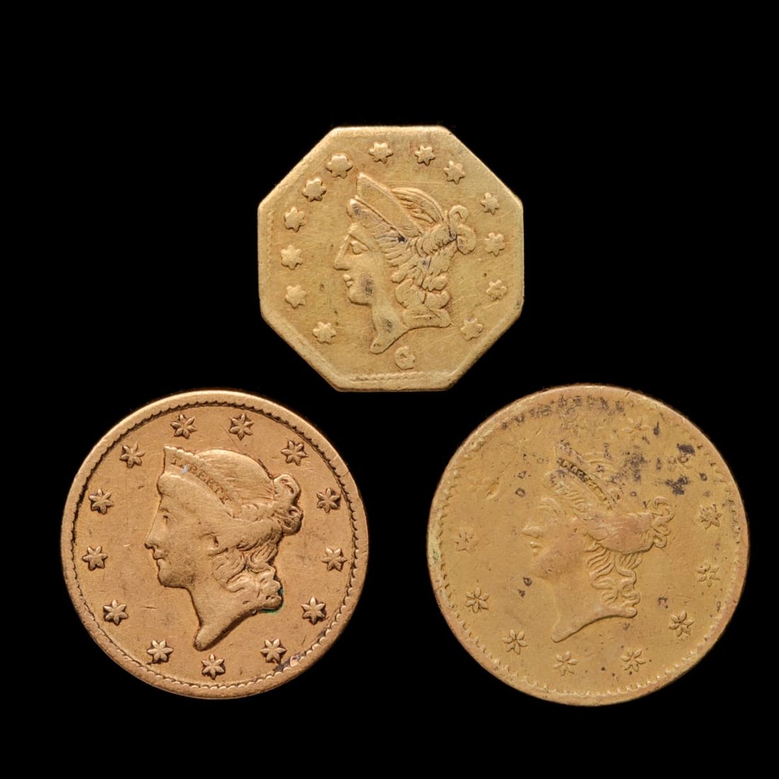 THREE SMALL DENOMINATION U.S. GOLD COINS (1 of 8)