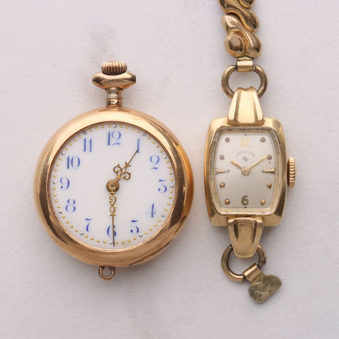 ANTIQUE 14K GOLD LADIES LAPEL & WRIST WATCHES AS FOUND (1 of 14)