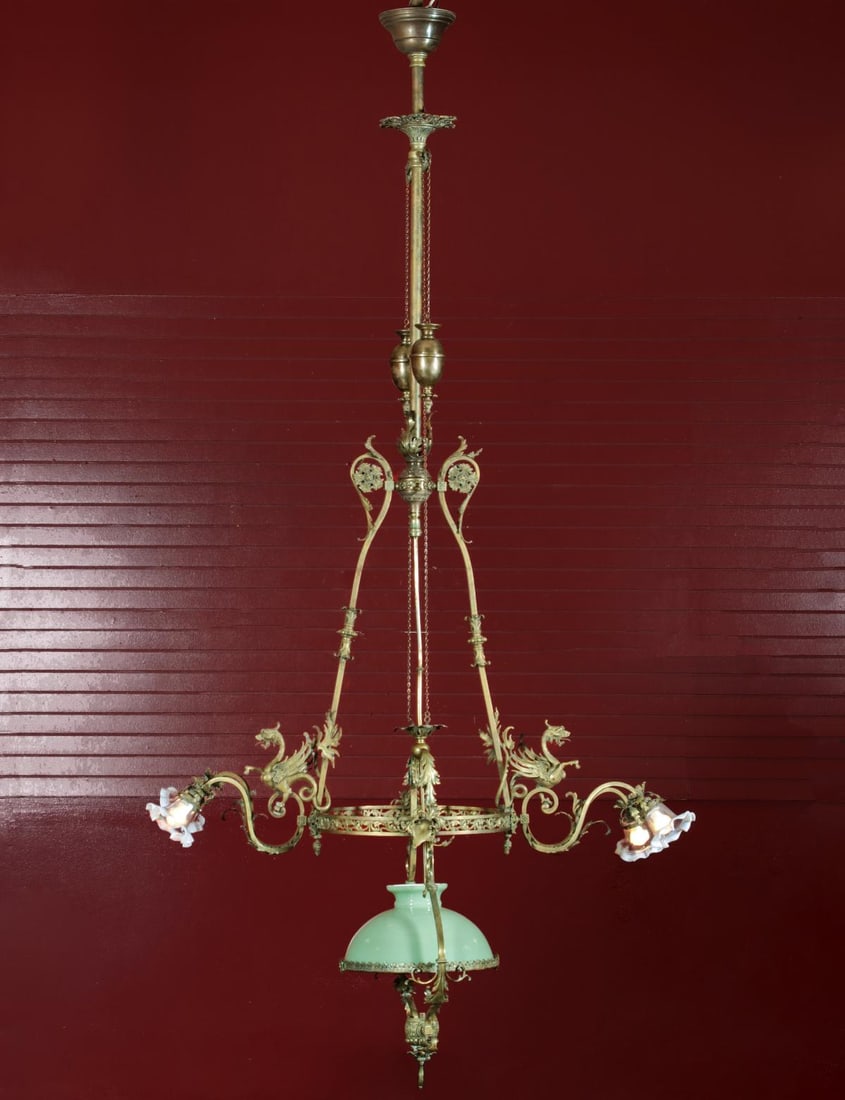 A MONUMENTAL 19TH CENT BRONZE CHANDELIER WITH GRIFFINS (1 of 11)
