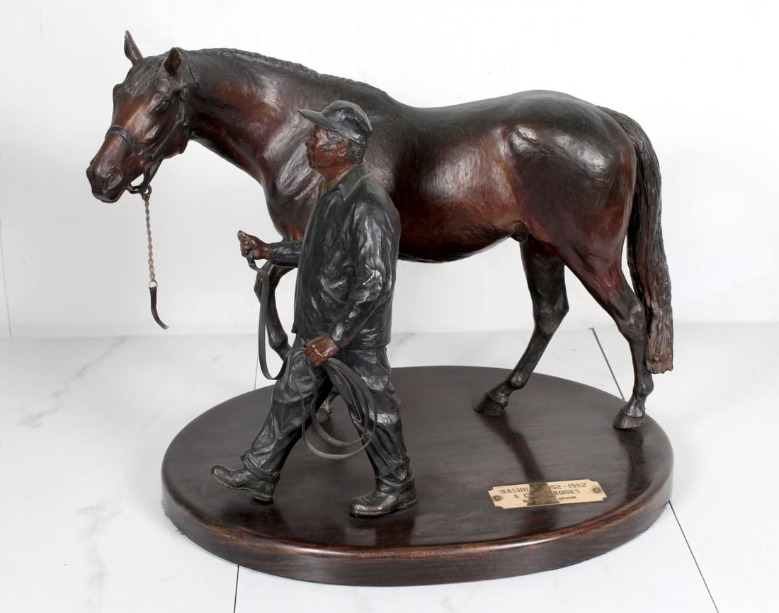 BRONZE SCULPTURE OF THE RACEHORSE NASHUA AND CLEM BROOKS (1 of 12)