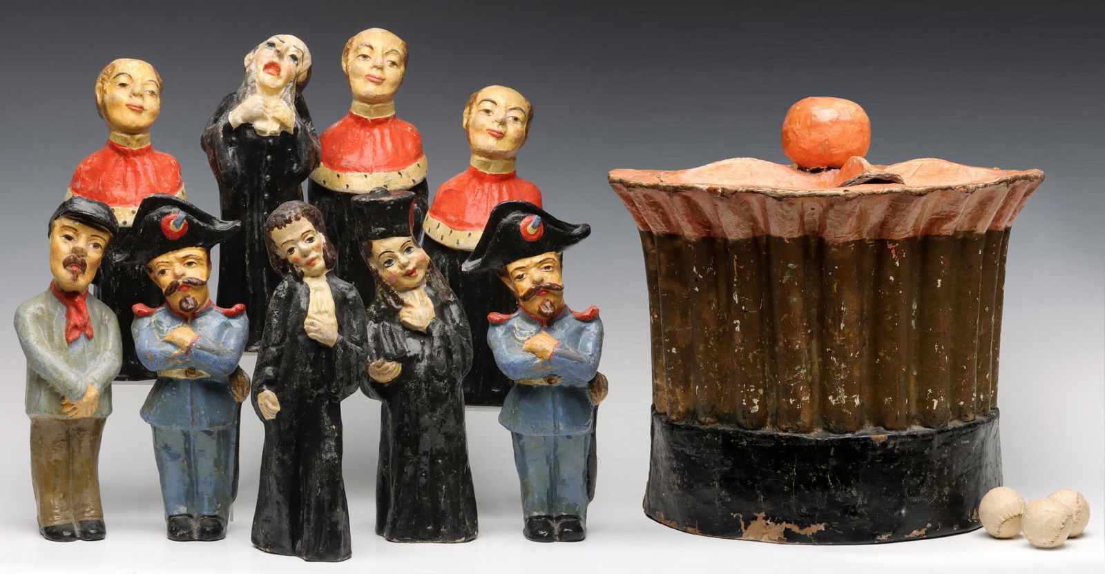 A LARGE 19TH CENTURY FRENCH PAPIER MACHE SKITTLES GAME (1 of 20)