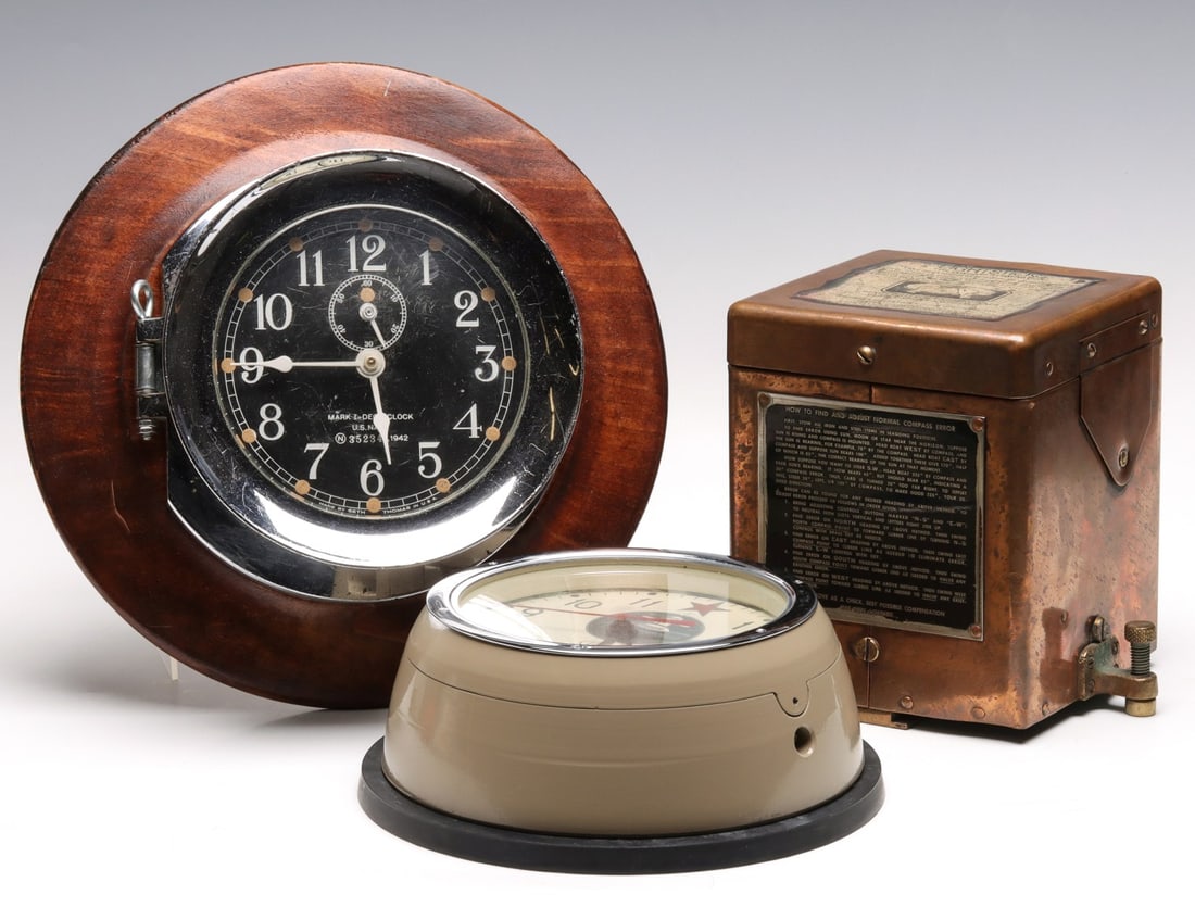 RUSSIAN AND AMERICAN SHIP'S CLOCKS, LIFEBOAT COMPASS (1 of 20)