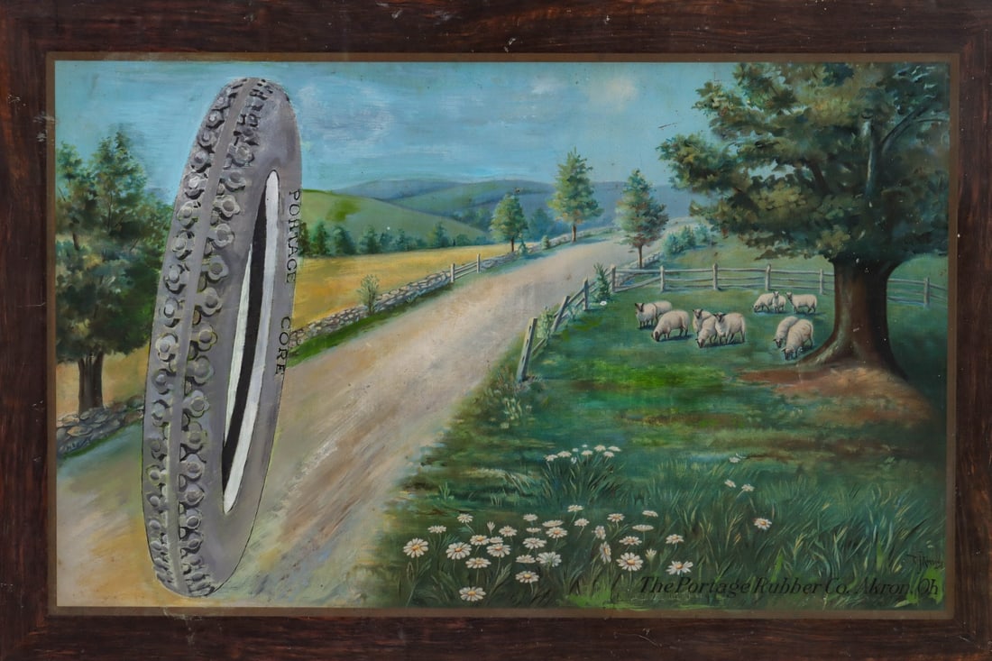 PORTAGE TIRES SELF FRAMED TIN SIGN WITH IN-PAINTING (1 of 12)