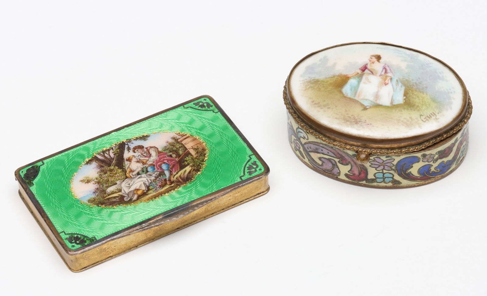 GUILLOCHE STERLING SNUFF & PAINTED PORCELAIN PATCH BOX (1 of 20)