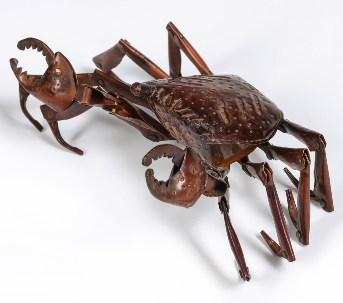 A 20TH C. JAPANESE RIVETED ARTICULATED FIGURE OF A CRAB (1 of 13)