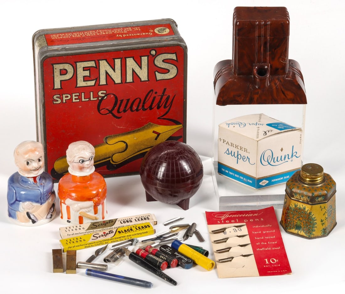 A COLLECTION OF EARLY 20C INKWELLS AND RELATED ITEMS (1 of 7)