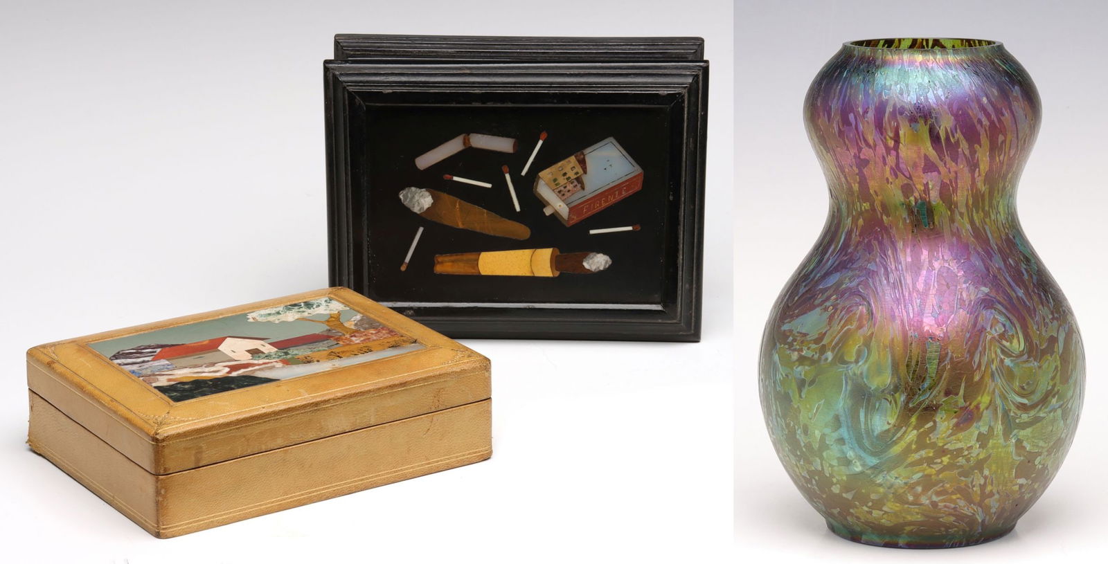 A RINDSKOPF ART GLASS VASE WITH PIETRA DURA BOXES (1 of 20)