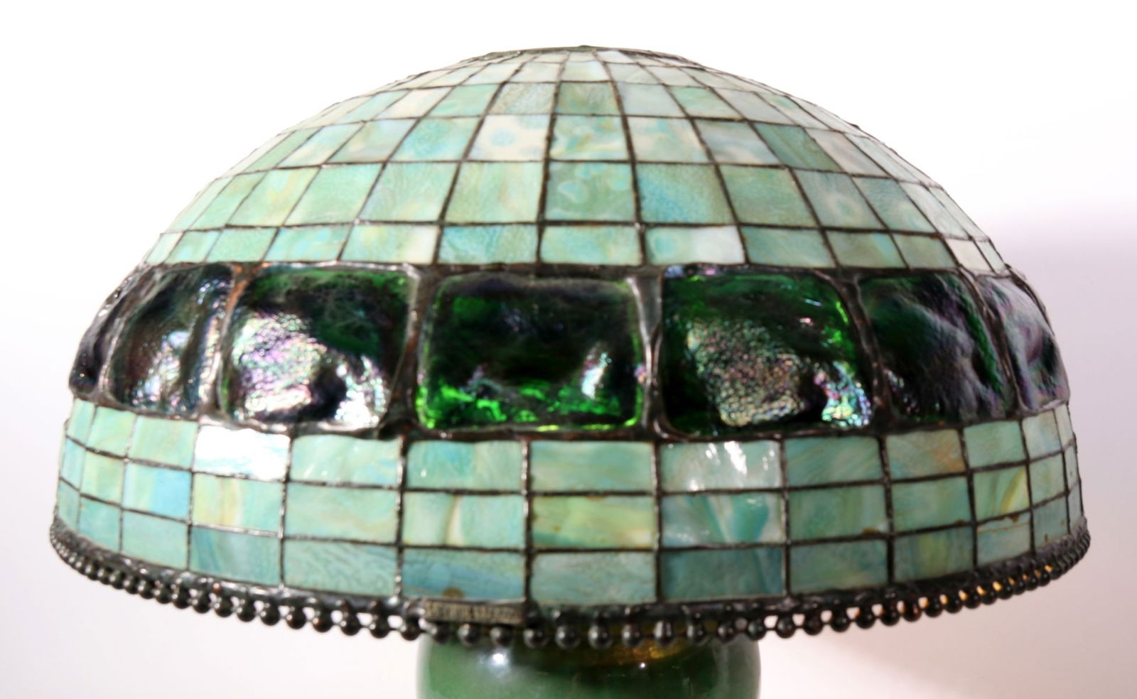 A CONTEMPORARY HAND MADE STAINED AND LEADED GLASS SHADE (1 of 7)