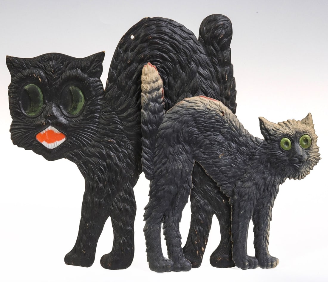 DIE-CUT EMBOSSED HALLOWEEN DECORATIONS MKD GERMANY: With embossed mark of GERMANY. Measures 9 x 7.75 and 11 x 10 inches. Without proof of exemption, be aware that internet sales tax applies to all Internet transactions and local sales tax may apply to