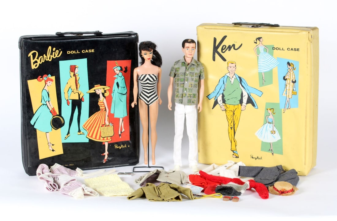 CIRCA 1960 BARBIE AND KEN DOLLS, CASES AND CLOTHING (1 of 15)