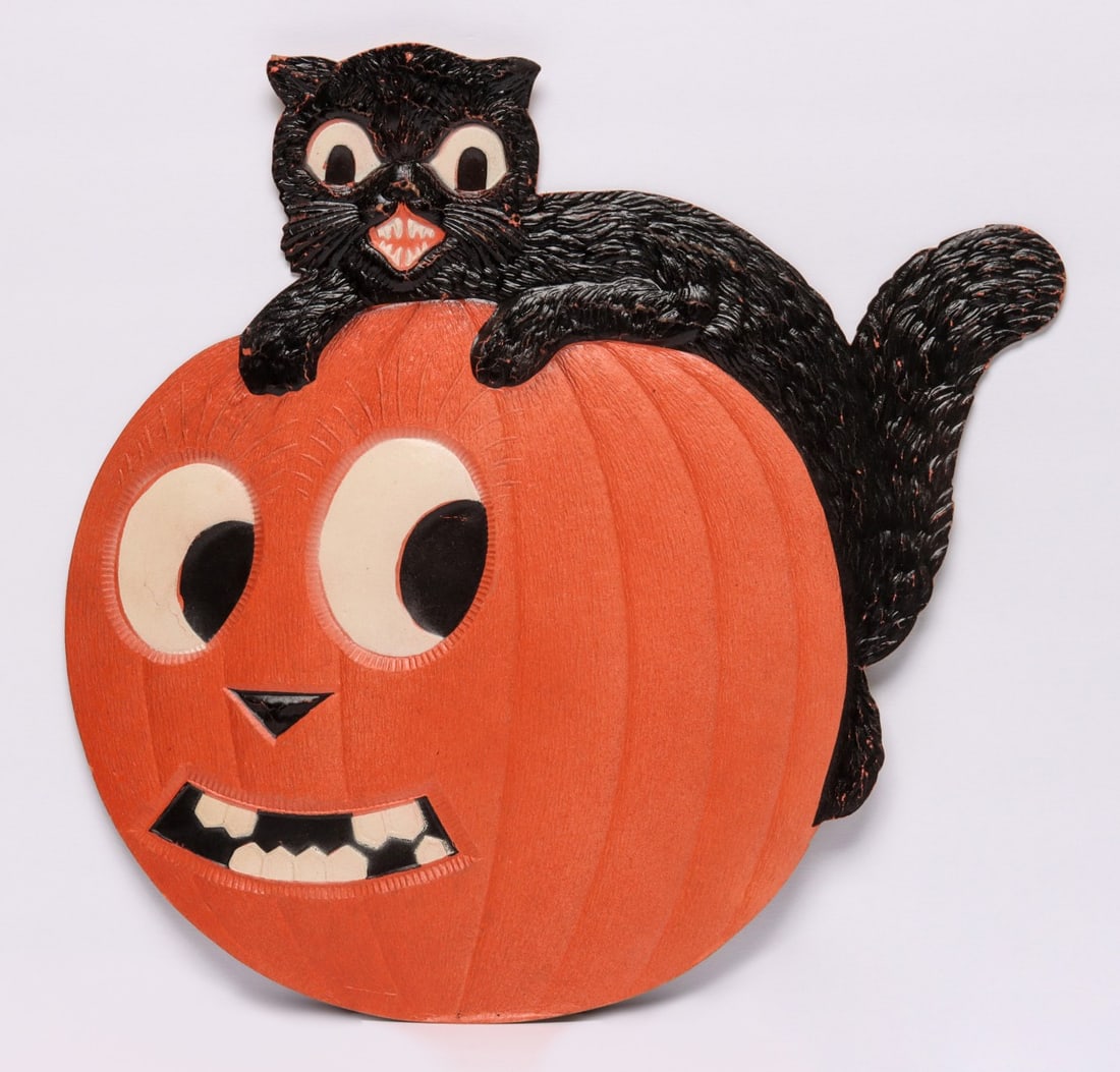 DIE-CUT EMBOSSED HALLOWEEN DECORATIONS MKD GERMANY: With embossed mark of GERMANY. Measures 14.5 x 14.5 inches. Without proof of exemption, be aware that internet sales tax applies to all Internet transactions and local sales tax may apply to local pic