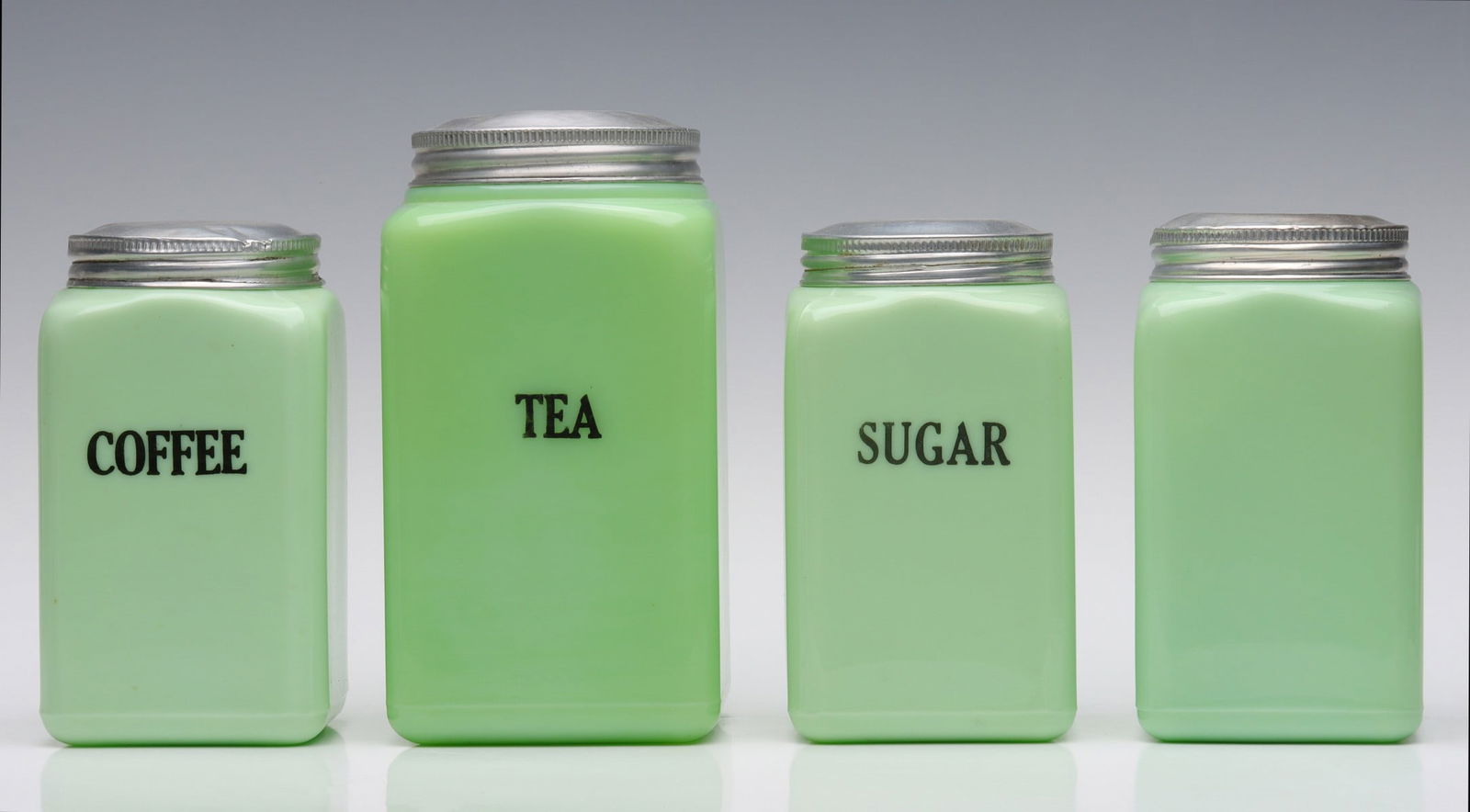 JADEITE GLASS CANNISTER JARS CIRCA 1940 (1 of 15)